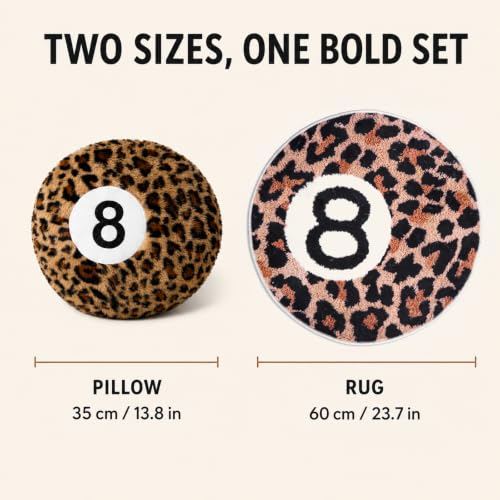 Cheetah Print 8 Ball Rug and Throw Pillow Set - Circular Home Decor for Teen Dorm