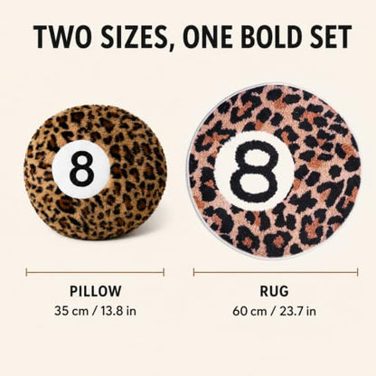 Cheetah Print 8 Ball Rug and Throw Pillow Set - Circular Home Decor for Teen Dorm