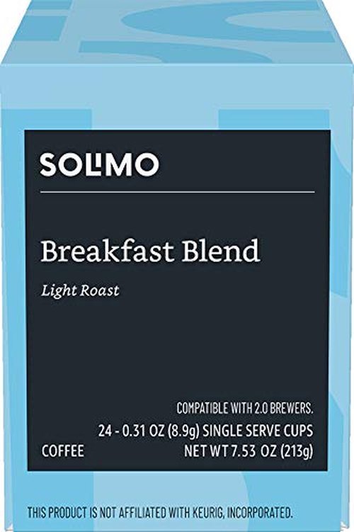 Amazon Brand - Solimo Decaf Light Roast Coffee Pods, Breakfast Blend, Compatible with 2.0 K-Cup Brewers, 24 Count