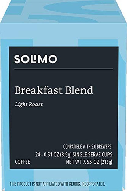 Amazon Brand - Solimo Decaf Light Roast Coffee Pods, Breakfast Blend, Compatible with 2.0 K-Cup Brewers, 24 Count