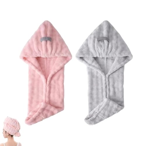 Pink+Gray Ultra Absorbent Fast-Drying Hair Turban with Reinforced Strap