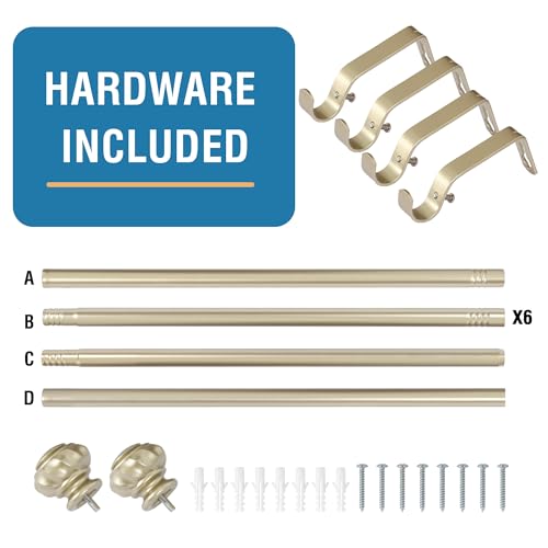 Heavy Duty Gold Curtain Rods for Windows 16.2-137.4 Inches - Pale Gold, Adjustable