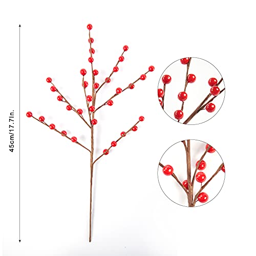 24 Pack Red Berry Stems for Christmas Decorations - 17in Holiday Floral Filler
