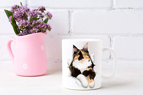11oz Calico Cat Coffee Mug - Funny Ceramic Cat Lover Gift - Novelty Present