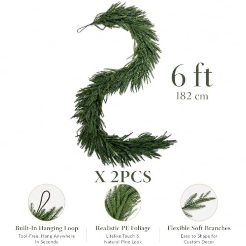 6ft Real Touch Norfolk Pine Garland Set - Indoor & Outdoor Holiday Decor