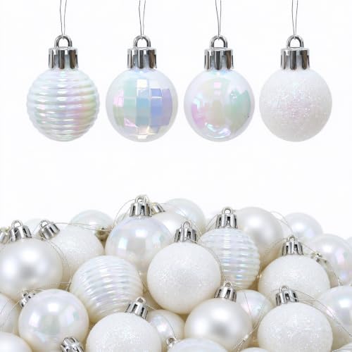 Mini Christmas Ball Ornaments 36 Pack White Rainbow Iridescent 1.2 Inch