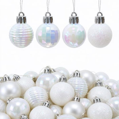 Mini Christmas Ball Ornaments 36 Pack White Rainbow Iridescent 1.2 Inch
