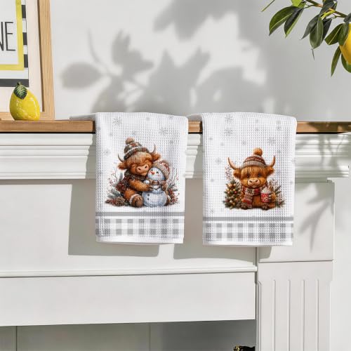 Multicolor Christmas Funny Highland Cow Kitchen Towels - 4 Pack