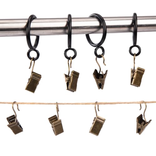 Bronze Metal Curtain Clips Hooks Fits 0.21 Inch Rod 24 Pack - Reinforced Clamping