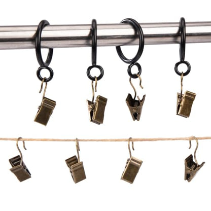 Bronze Metal Curtain Clips Hooks Fits 0.21 Inch Rod 24 Pack - Reinforced Clamping