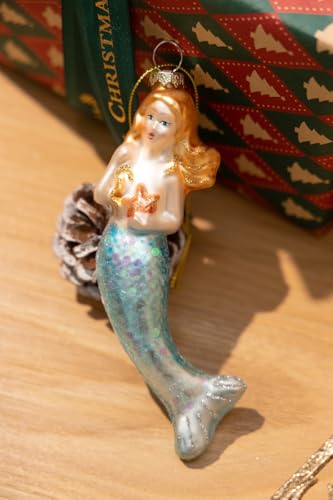 Blown Glass Mermaid Christmas Ornaments - Set of 2 Holiday Tree Decorations