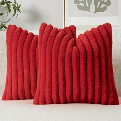 MIULEE Red Faux Fur Throw Pillow Covers 20x20 Set of 2 - Modern Cozy Decor