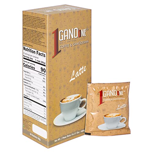 1 Box GanoOne Latte Reishi Mushroom Instant Coffee - with Organic Ganoderma Extract - Blend with Creamer and Sugar - Easy to Use 20 Single - Serve Sachets