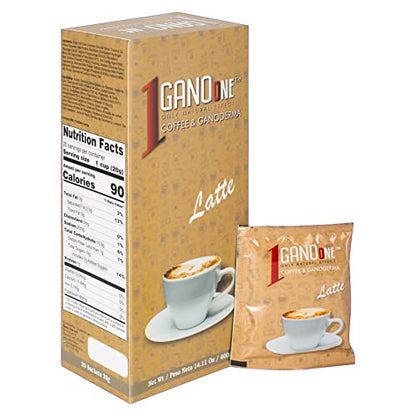 1 Box GanoOne Latte Reishi Mushroom Instant Coffee - with Organic Ganoderma Extract - Blend with Creamer and Sugar - Easy to Use 20 Single - Serve Sachets