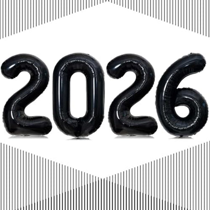 Black 2026 Number Balloons - 40 Inch Giant Foil Party Decor for New Year, Graduation, Christmas