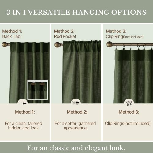 StangH Olive Green Linen Privacy Curtains 90 Inches - Pack of 2, Textured