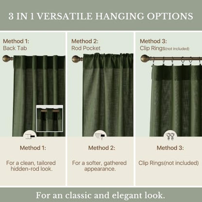 StangH Olive Green Linen Privacy Curtains 90 Inches - Pack of 2, Textured