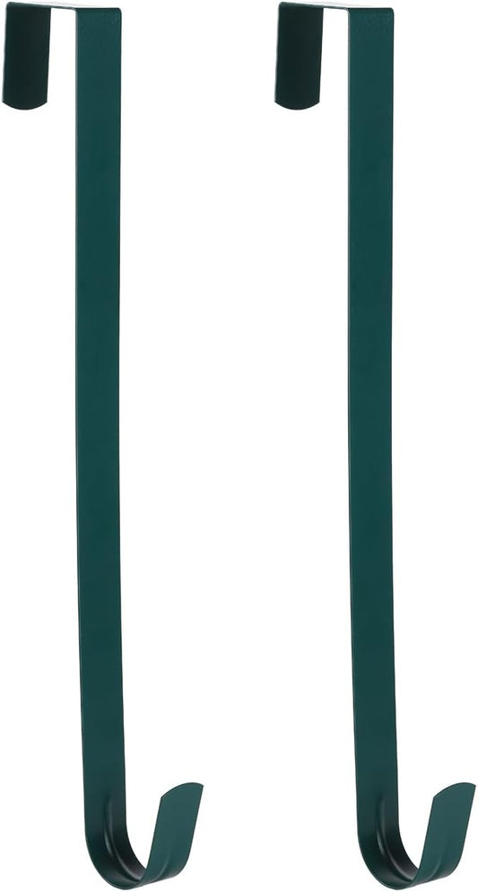 Sattiyrch 15" Wreath Hanger - Sturdy Steel Over The Door Hook for Front Door Decor (Green, 2-Pack)