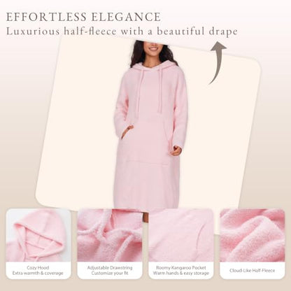 WDCOZY Pink Wearable Blanket Hoodie Full Length Fleece Warm Sweatshirt Dress
