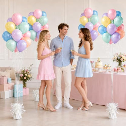 White Balloon Weights Set with Ribbons for Party Decorations - 6 Pieces