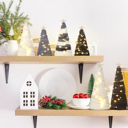 Gray Yarn Cone Christmas Trees with LED Lights & Star Centerpiece - Set of 6