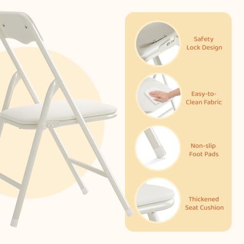 Kids Folding Chair with Metal Frame - Space-Saving, Easy-Fold Design, Beige - 2 Pack