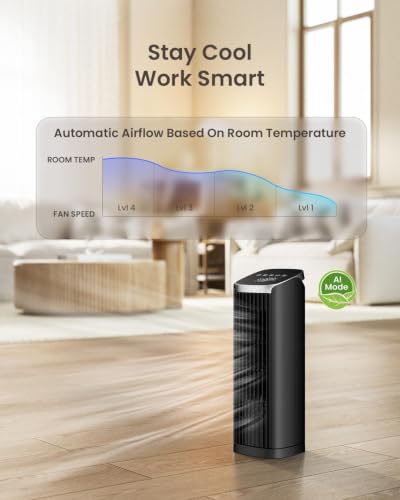 13.2 Inch Tower Fan for Bedroom & Office, Quiet Bladeless Oscillating Desk Fan with Remote & Timer