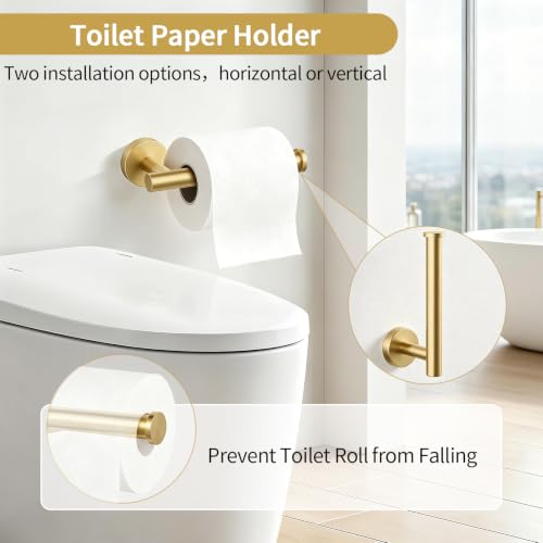 Brushed Gold Bathroom Accessories Set - 24 Inch Towel Bar, Toilet Paper Holder & Rings - Set A