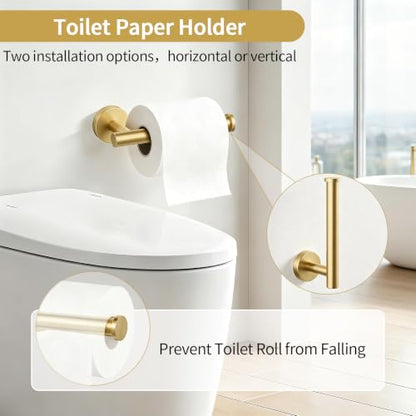 Brushed Gold Bathroom Accessories Set - 24 Inch Towel Bar, Toilet Paper Holder & Rings - Set A
