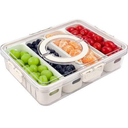 TAROSE Divided Serving Tray with Lid and Handle, Portable Snack Containers Snackle Box Snack Tray with Lid, Veggie Tray Charcuterie Boxes Fruit Tray Candy Organizer (8 Compartments)