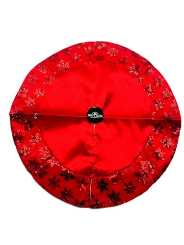 Miniature Satin Christmas Tree Skirt with Sequined Snowflake Border - Red, 20 Inch