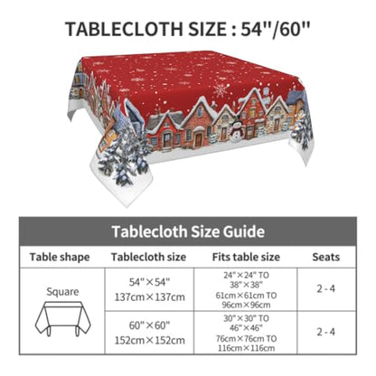 Red White Xmas Square Tablecloth 54x54 Inch Water-Resistant Washable Holiday Cover