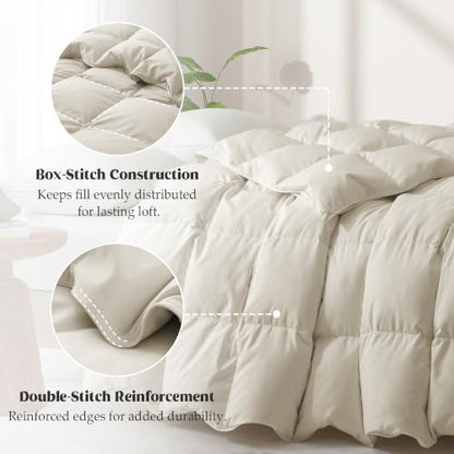Queen Size Light Khaki Goose Feather Fiber Comforter - Fluffy Duvet Insert
