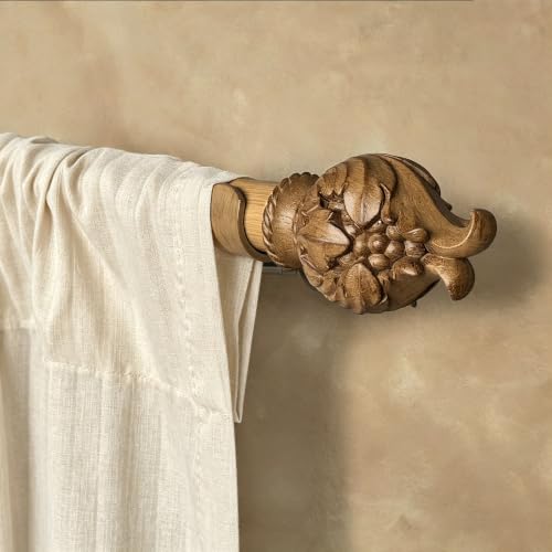 Faux Wood Curtain Rod 72-144 Inches Telescoping Heavy Duty with Finials