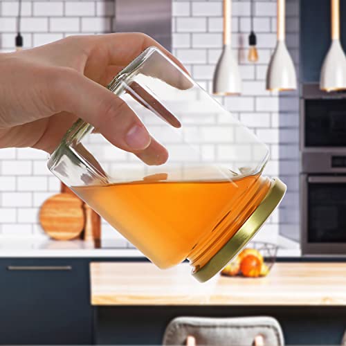 12oz Hexagon Glass Honey Jars with Gold Lids - 12 Pack - Variations of THIS listing