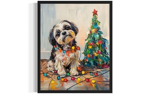 Shih Tzu Christmas Unframed Wall Art Print Poster - 10 x 8 Inches, Dog Pet Lover Artwork