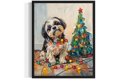 Shih Tzu Christmas Unframed Wall Art Print Poster - 10 x 8 Inches, Dog Pet Lover Artwork