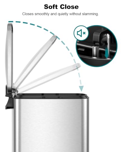 Lovewind 16 Gallon Stainless Steel Trash Can - Silver Kitchen Garbage Bin