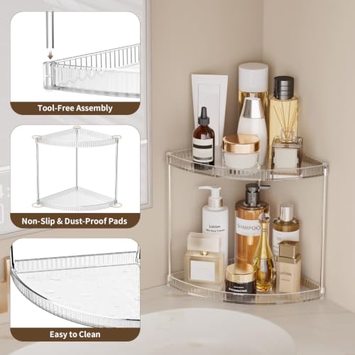 Clear 2-Tier Corner Bathroom Organizer Shelf for Vanity and Countertop