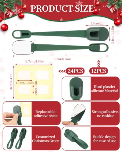 12Pcs Christmas Garland Hangers Mantle Hooks with Adhesive Pads - Green