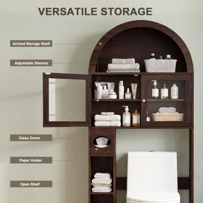 Over-the-Toilet Storage Cabinet with Arched Top - Dark Walnut, 68" Tall