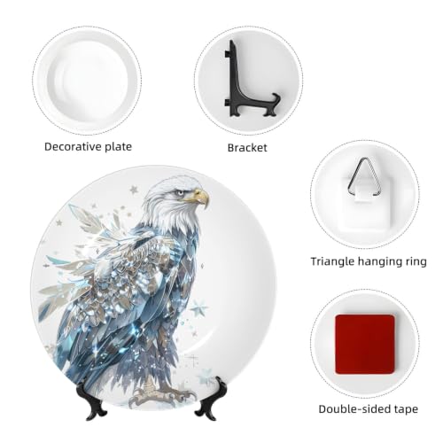 6in (15cm) Metallic Bald Eagle Decorative Plate with Stand - Futuristic Wall & Table Art