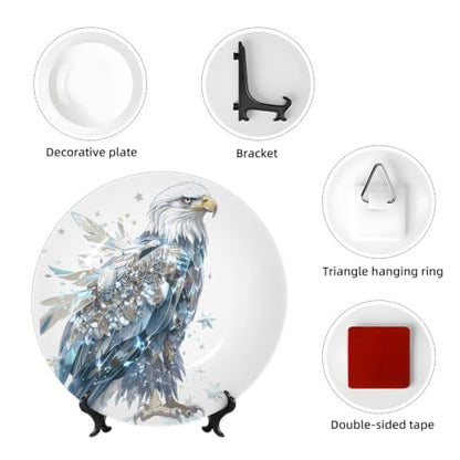 6in (15cm) Metallic Bald Eagle Decorative Plate with Stand - Futuristic Wall & Table Art