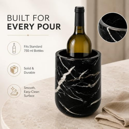Black Marble Wine Bottle Chiller - Elegant Tabletop Cooler & Multi-Use Holder
