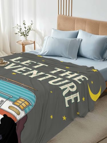 Twin Flat Sheet for Camping RV Bed Bedding Microfiber Starry Sky Moon Design - Gray, Turquoise, Terracotta, Yellow