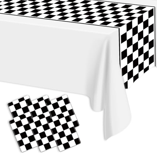 Black Checkered Table Runner 14x108 Inches for Race Car Party, Disposable Plastic