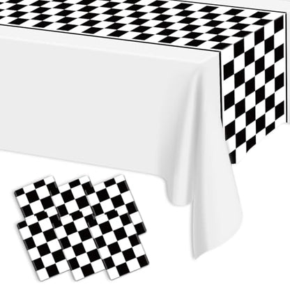 Black Checkered Table Runner 14x108 Inches for Race Car Party, Disposable Plastic