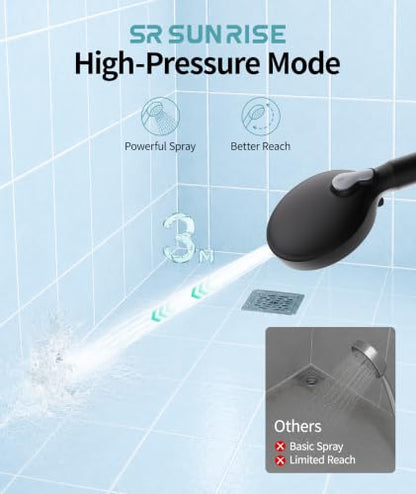 Filtered Handheld Shower Head with 9 Spray Modes and Water Softener Beads - Black / 1.8GPM + 1 Filter