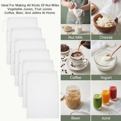 6 Pack Mesh Cheese Cloth Bags for Straining Nut Milk & Food Prep 12x8"