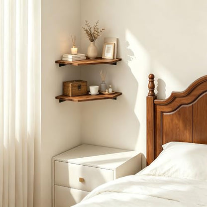 Rustic Corner Wall Shelf - Floating Wooden Storage Organizer for Home